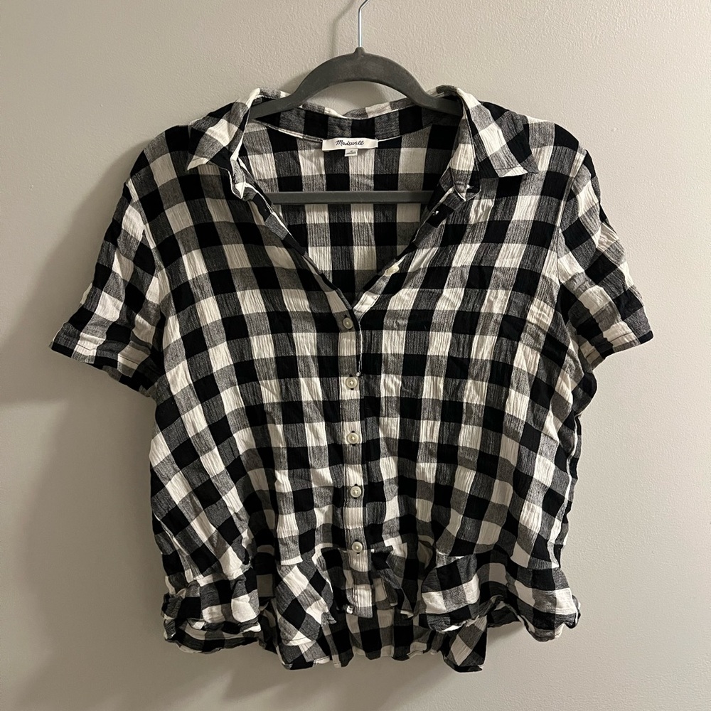 Madewell Plaid Black and White Women's Top